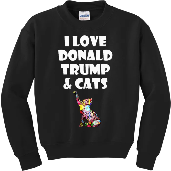 Cat I Love Donald Trump & Cats Maga Patriot Kids Sweatshirt