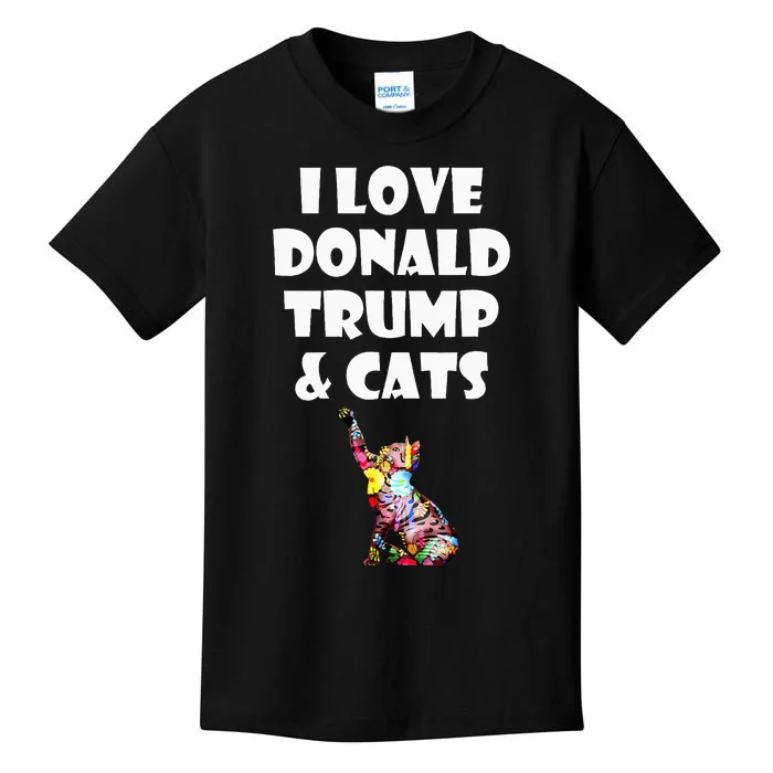 Cat I Love Donald Trump & Cats Maga Patriot Kids T-Shirt