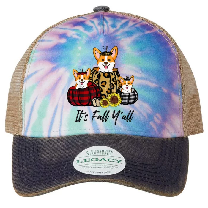 Corgi In Leopard Pumpkin Autumn Thanksgiving Legacy Tie Dye Trucker Hat