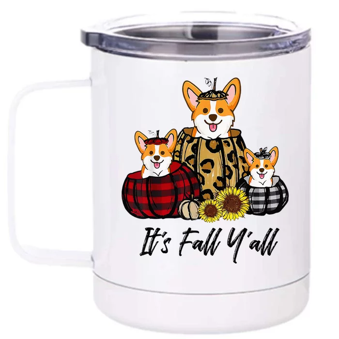 Corgi In Leopard Pumpkin Autumn Thanksgiving Front & Back 12oz Stainless Steel Tumbler Cup