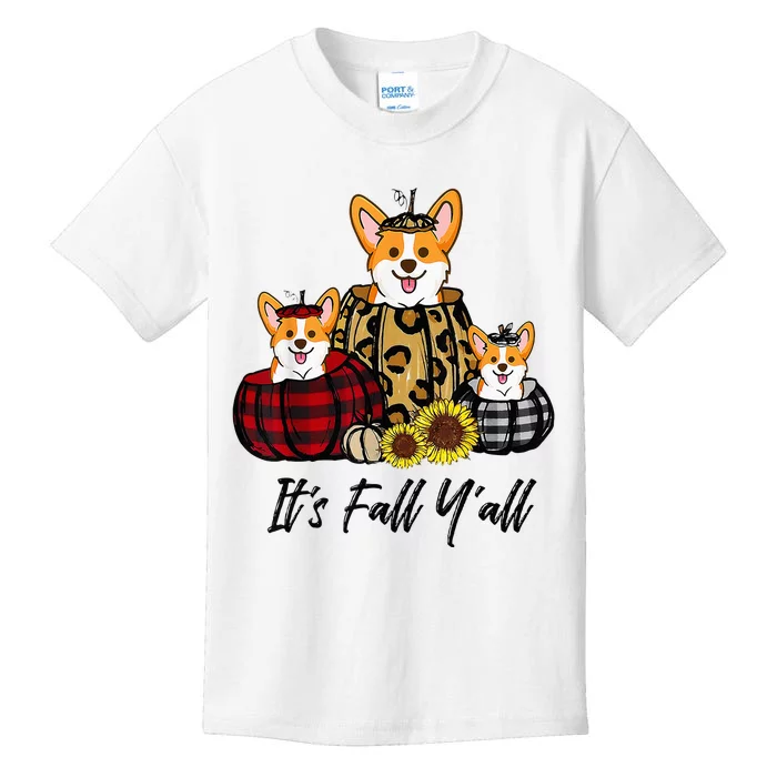 Corgi In Leopard Pumpkin Autumn Thanksgiving Kids T-Shirt