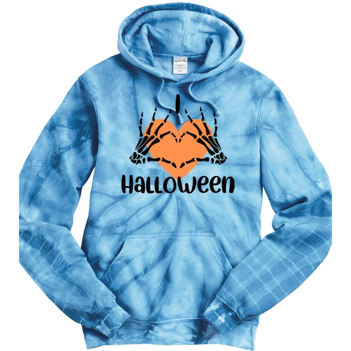 Cute I Love Halloween Funny Skeleton Hands And Heart Gift Tie Dye Hoodie