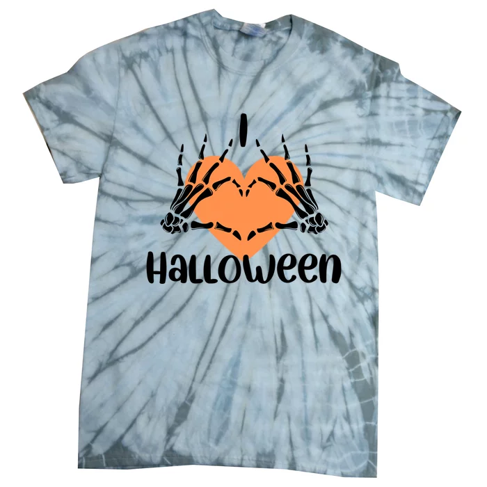 Cute I Love Halloween Funny Skeleton Hands And Heart Gift Tie-Dye T-Shirt