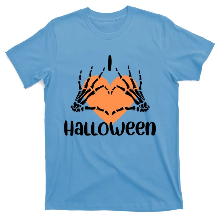 Cute I Love Halloween Funny Skeleton Hands And Heart Gift T-Shirt