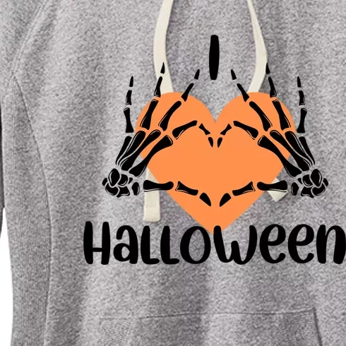 Cute I Love Halloween Funny Skeleton Hands And Heart Gift Women's Fleece Hoodie