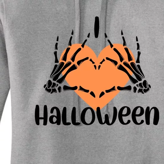 Cute I Love Halloween Funny Skeleton Hands And Heart Gift Women's Pullover Hoodie