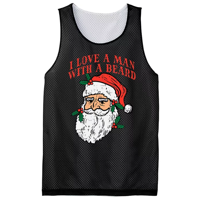 Christmas I Love Man With Beard Santa Funny Xmas Mesh Reversible Basketball Jersey Tank