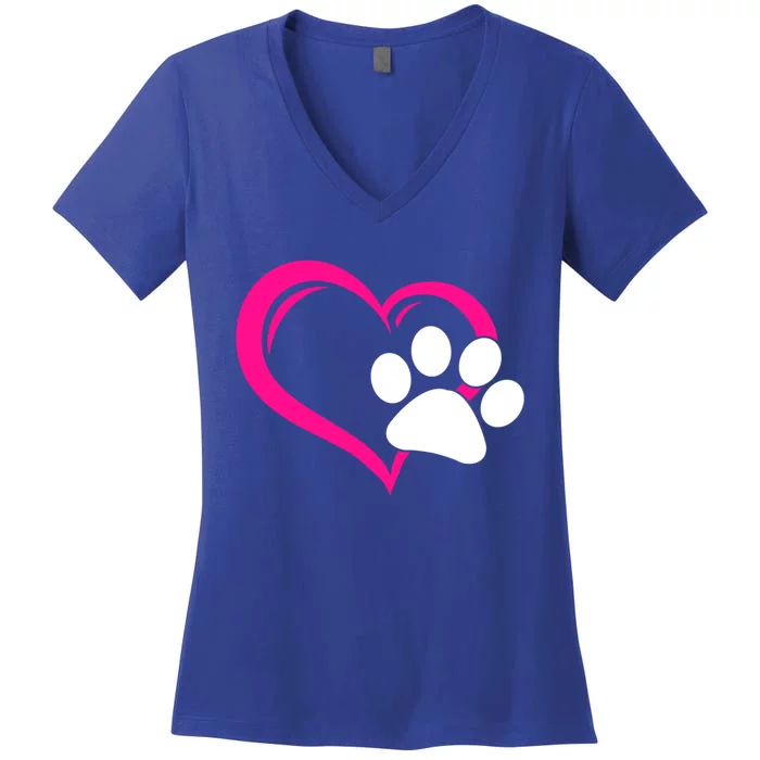 Cute I Love My Dog Puppy Cat Paw Heart Gift Women's V-Neck T-Shirt