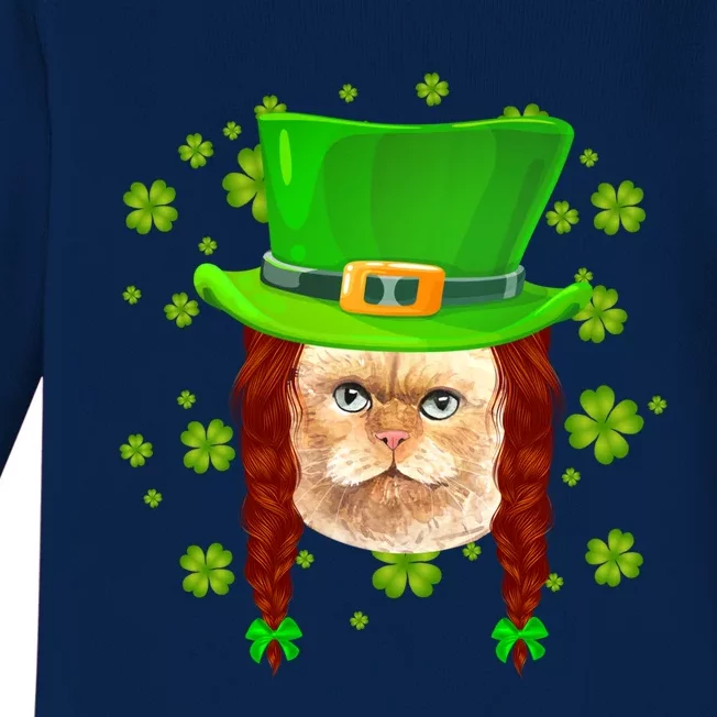 Cat Irish Leprechaun Gangster St Patricks Day Shamrock Gift Baby Long Sleeve Bodysuit