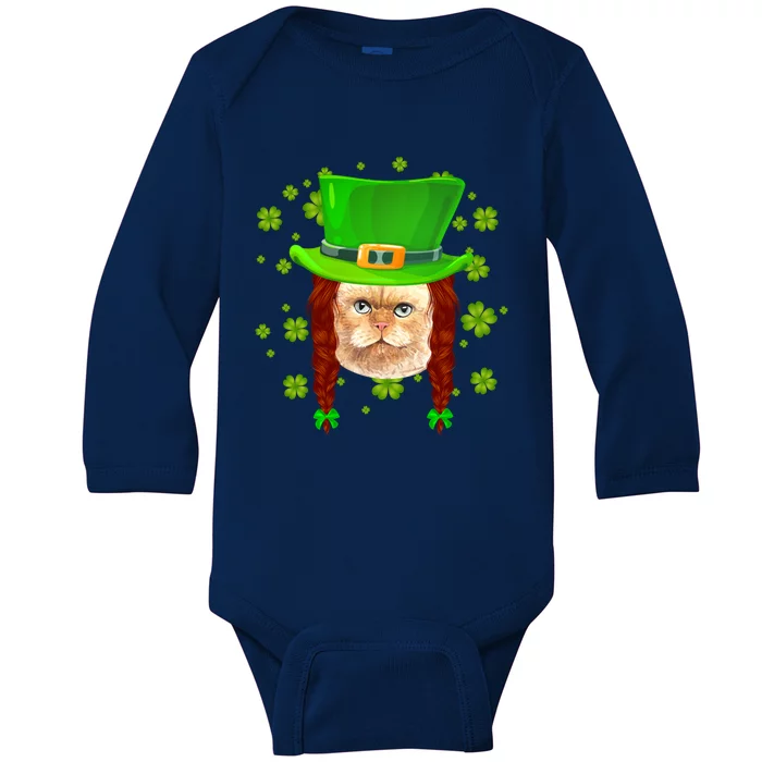 Cat Irish Leprechaun Gangster St Patricks Day Shamrock Gift Baby Long Sleeve Bodysuit