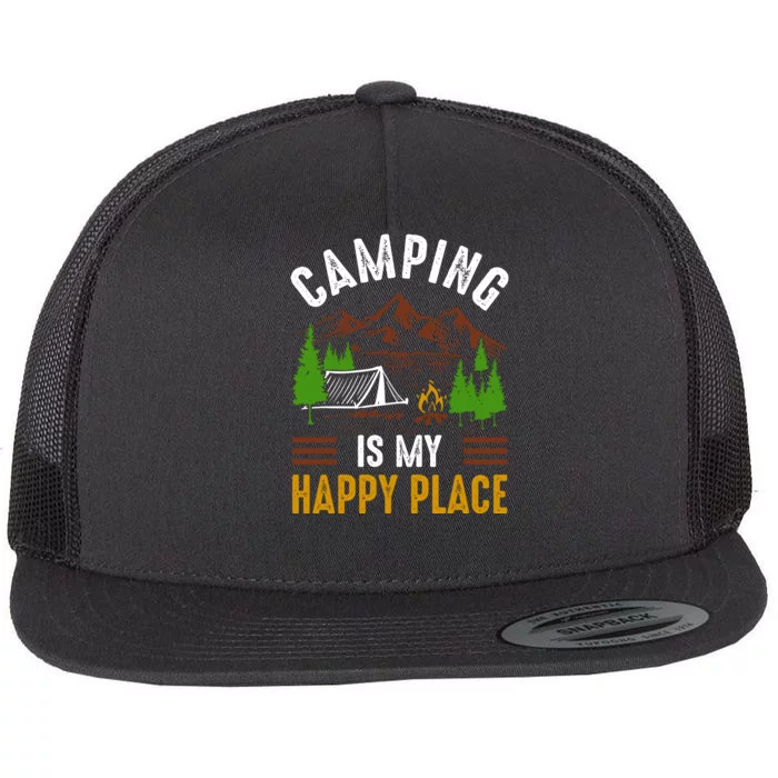 Camping Is My Happy Place Vintage Flat Bill Trucker Hat