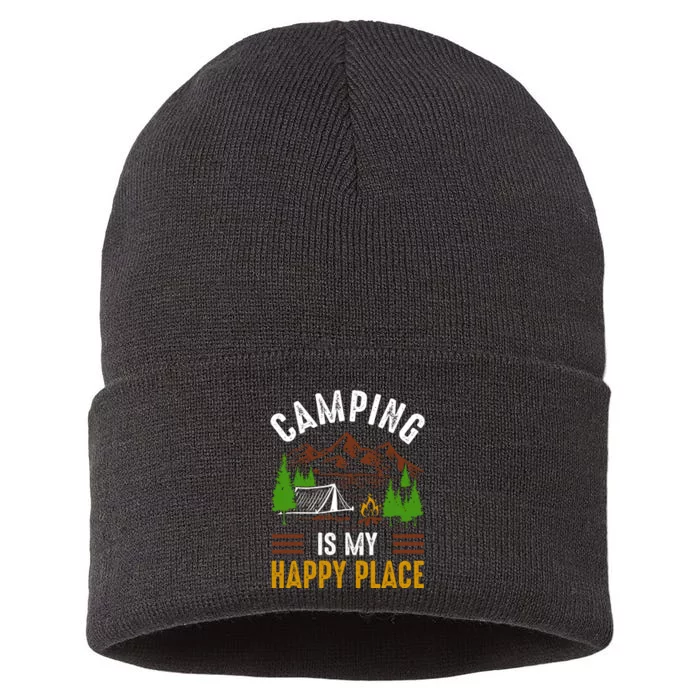 Camping Is My Happy Place Vintage Sustainable Knit Beanie