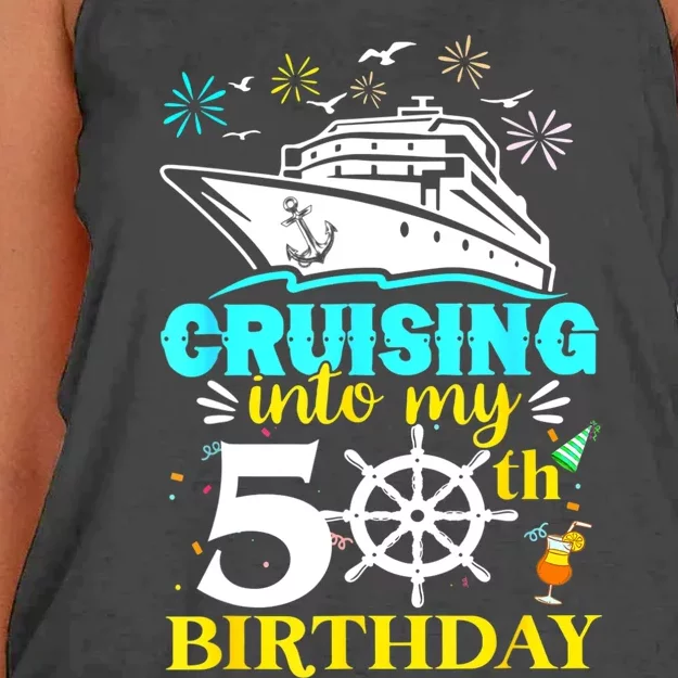 Cruising Into My 50th Birthday 50 Year Old Cruise Birthday Women's Knotted Racerback Tank