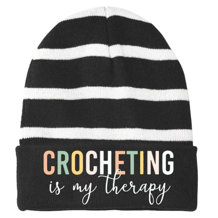 Crocheting Is My Therapy Striped Beanie with Solid Band