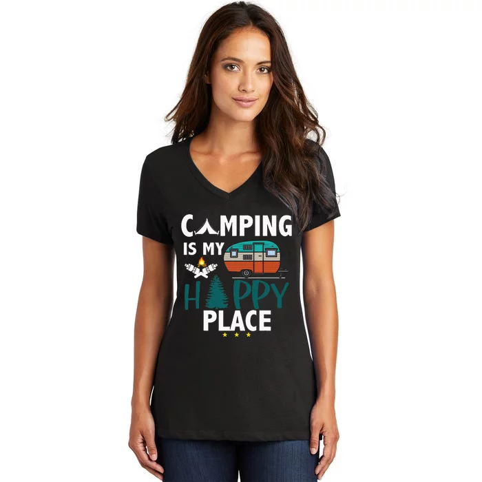 Womens Nature Is My Happy Place T Shirt Funny Outdoor Camping Hiking Lovers  Tee For Ladies Womens Graphic Tees