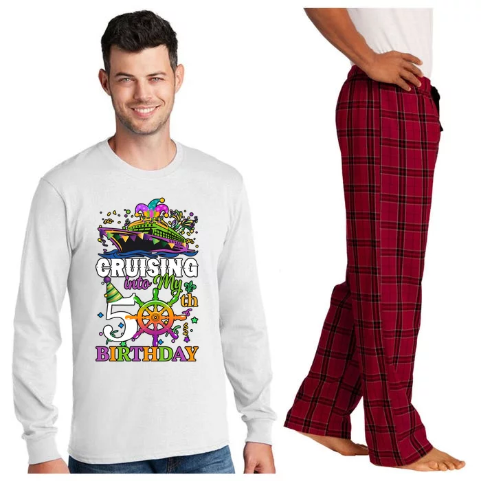 Cruising Into My 50th Birthday 50 Years Old Birthday Mardi Gras Long Sleeve Pajama Set