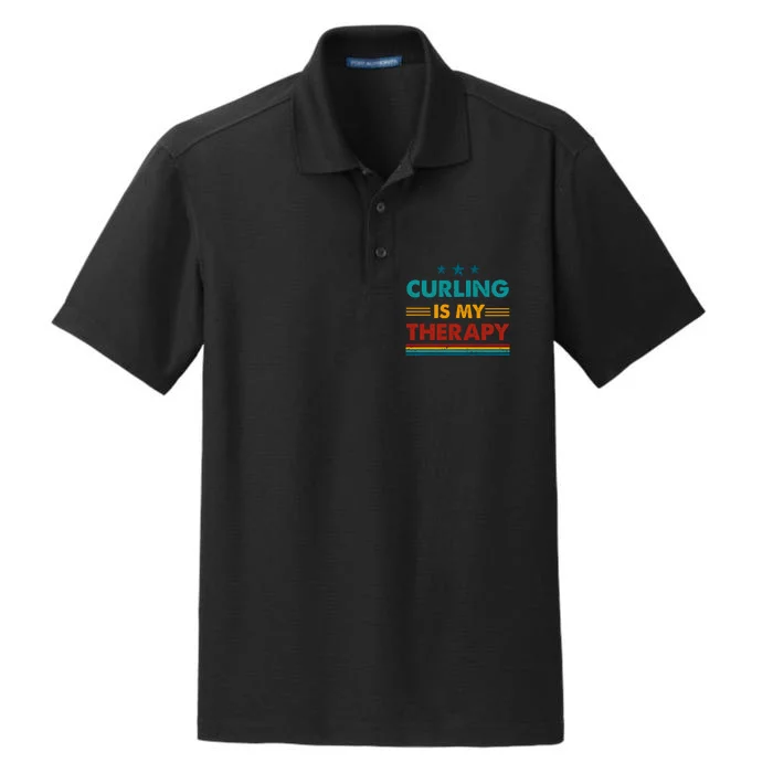 Curling Is My Therapy Funny Curling Gift Dry Zone Grid Performance Polo