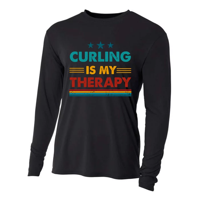 Curling Is My Therapy Funny Curling Gift Cooling Performance Long Sleeve Crew