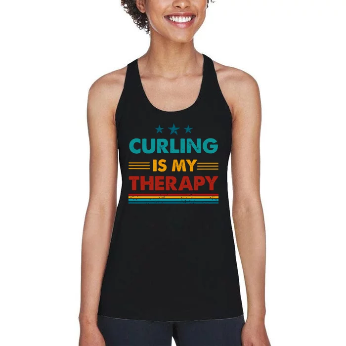 Curling Is My Therapy Funny Curling Gift Women's Racerback Tank