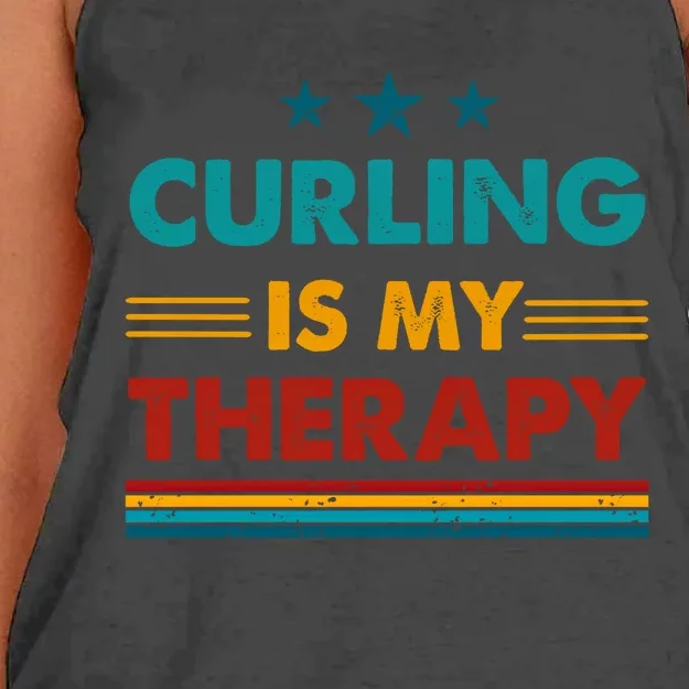 Curling Is My Therapy Funny Curling Gift Women's Knotted Racerback Tank