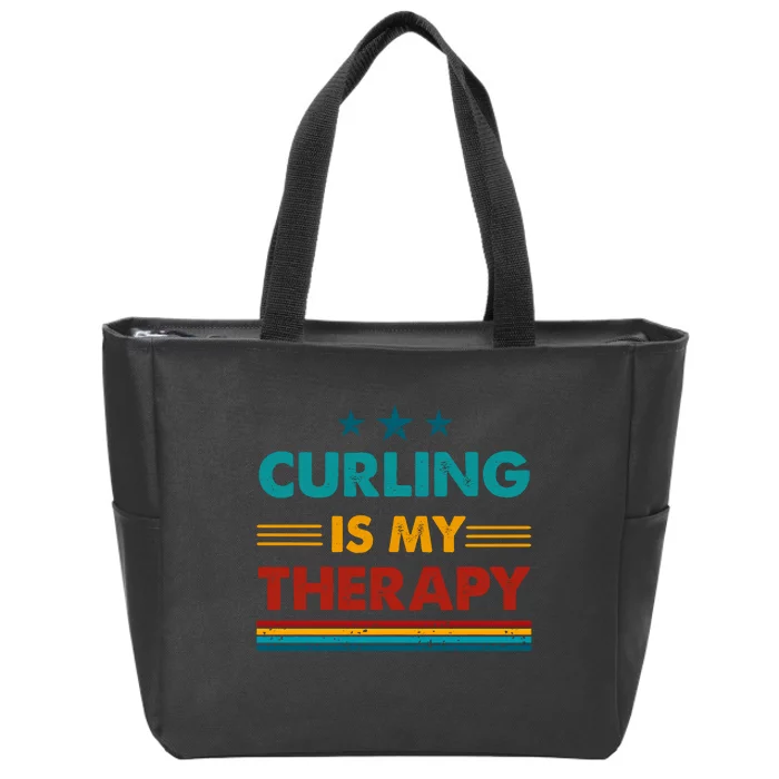 Curling Is My Therapy Funny Curling Gift Zip Tote Bag