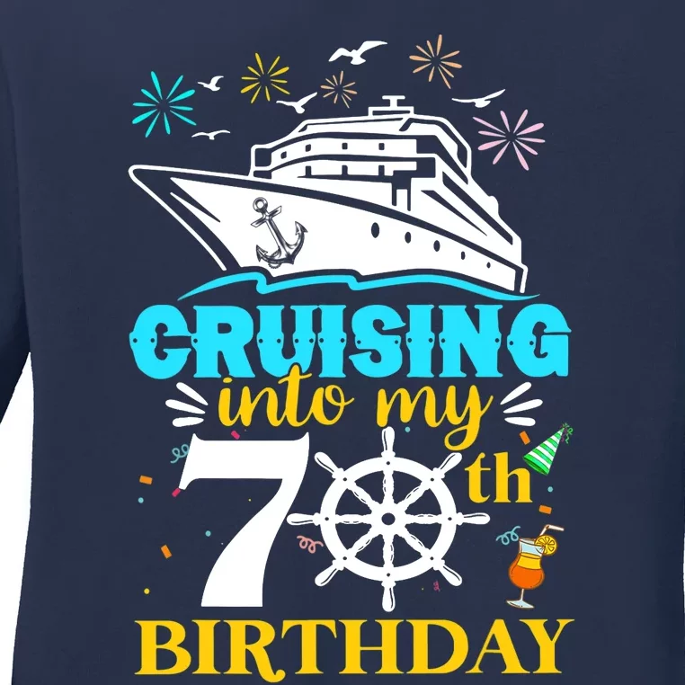 Cruising Into My 70th Birthday 70 Year Old Cruise Birthday Ladies Long Sleeve Shirt