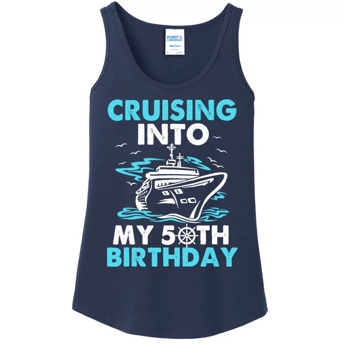 Cruising Into My 50th Birthday 50 Year Old Cruise Birthday.p Ladies Essential Tank