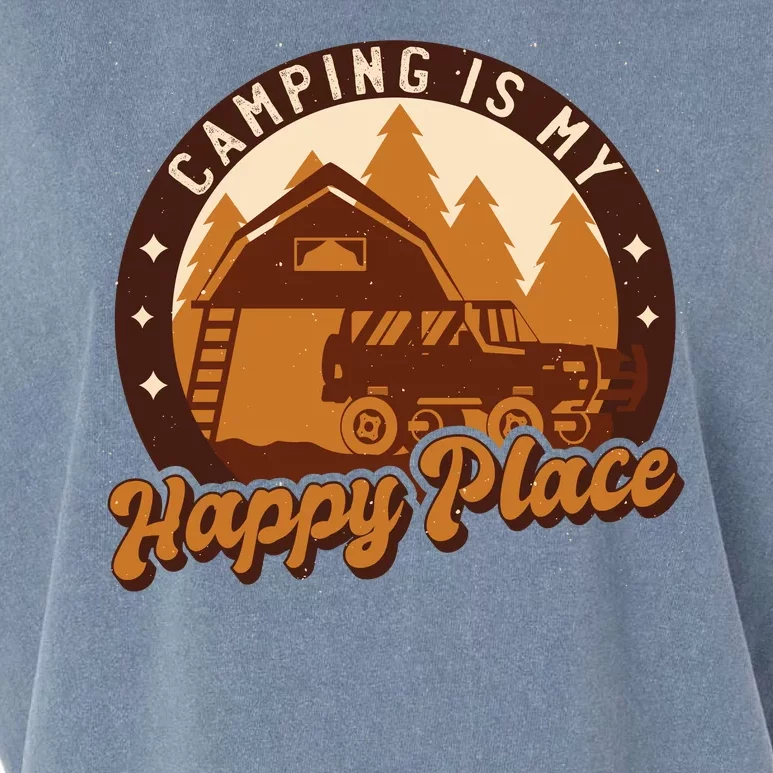 Camping Is My Happy Place Retro Garment-Dyed Women's Muscle Tee