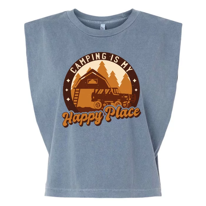 Camping Is My Happy Place Retro Garment-Dyed Women's Muscle Tee