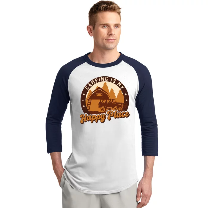 Camping Is My Happy Place Retro Baseball Sleeve Shirt