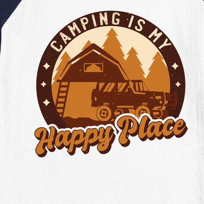 Camping Is My Happy Place Retro Baseball Sleeve Shirt