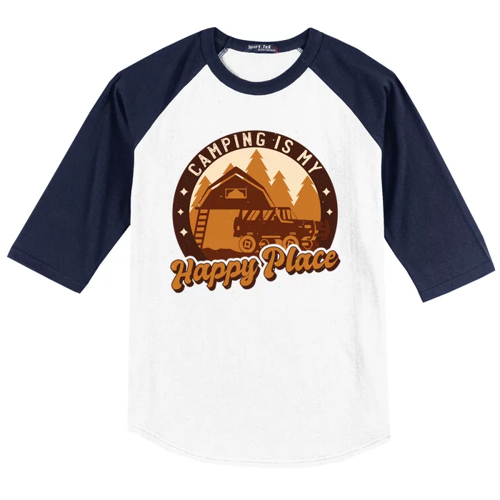 Camping Is My Happy Place Retro Baseball Sleeve Shirt