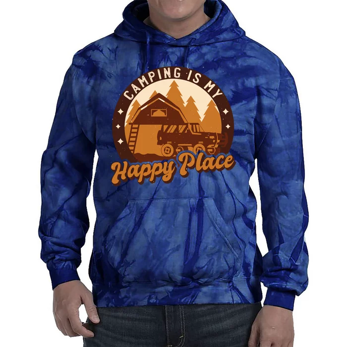 Camping Is My Happy Place Retro Tie Dye Hoodie