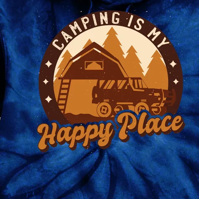 Camping Is My Happy Place Retro Tie Dye Hoodie