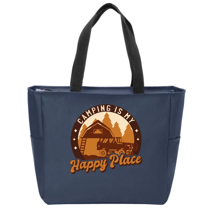 Camping Is My Happy Place Retro Zip Tote Bag