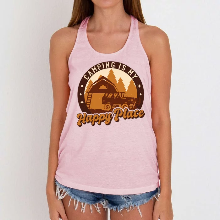 Camping Is My Happy Place Retro Women's Knotted Racerback Tank