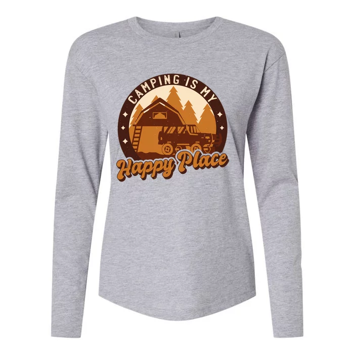 Camping Is My Happy Place Retro Womens Cotton Relaxed Long Sleeve T-Shirt