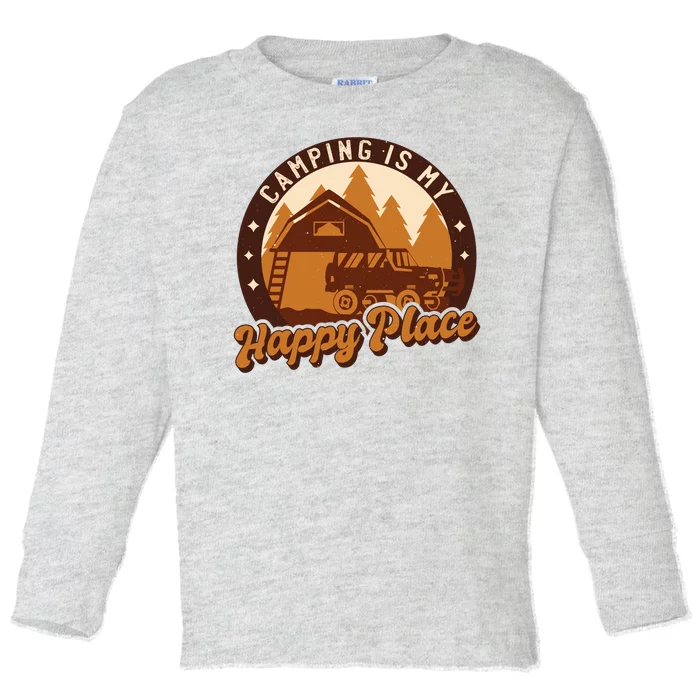 Camping Is My Happy Place Retro Toddler Long Sleeve Shirt