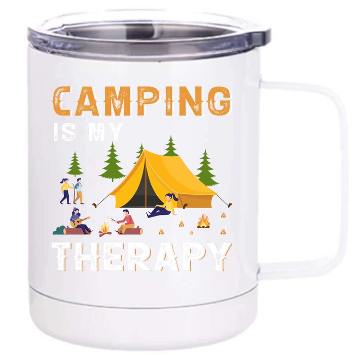 Camping Is My Therapy Funny Camper Front & Back 12oz Stainless Steel Tumbler Cup