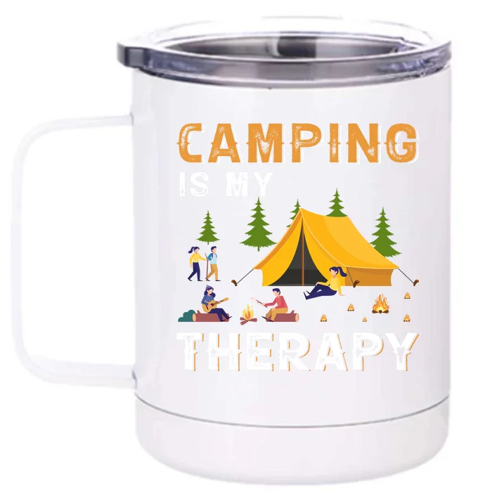 Camping Is My Therapy Funny Camper Front & Back 12oz Stainless Steel Tumbler Cup