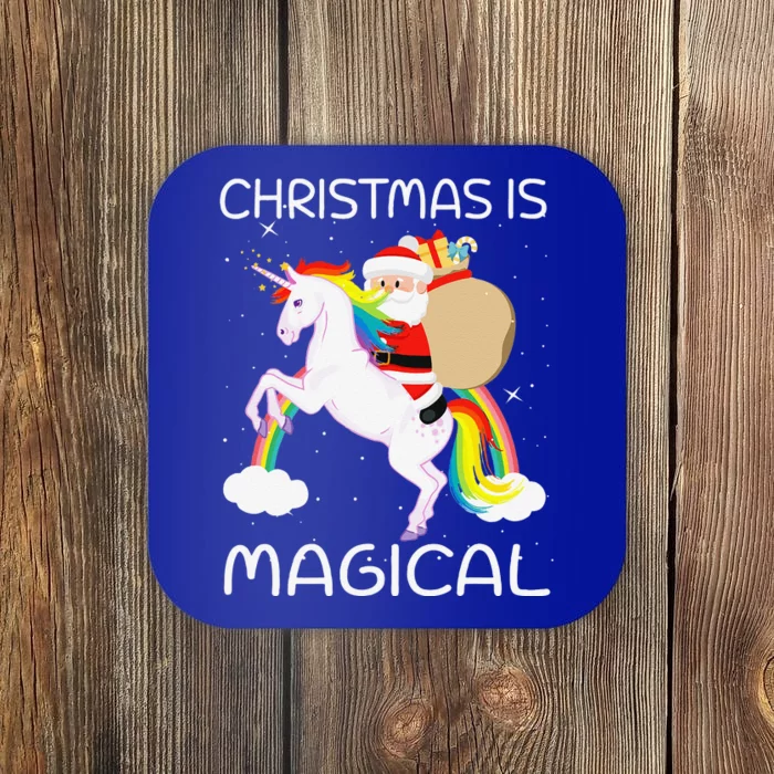 Christmas Is Magical Santa Claus Riding Unicorn Funny Gifts Coaster