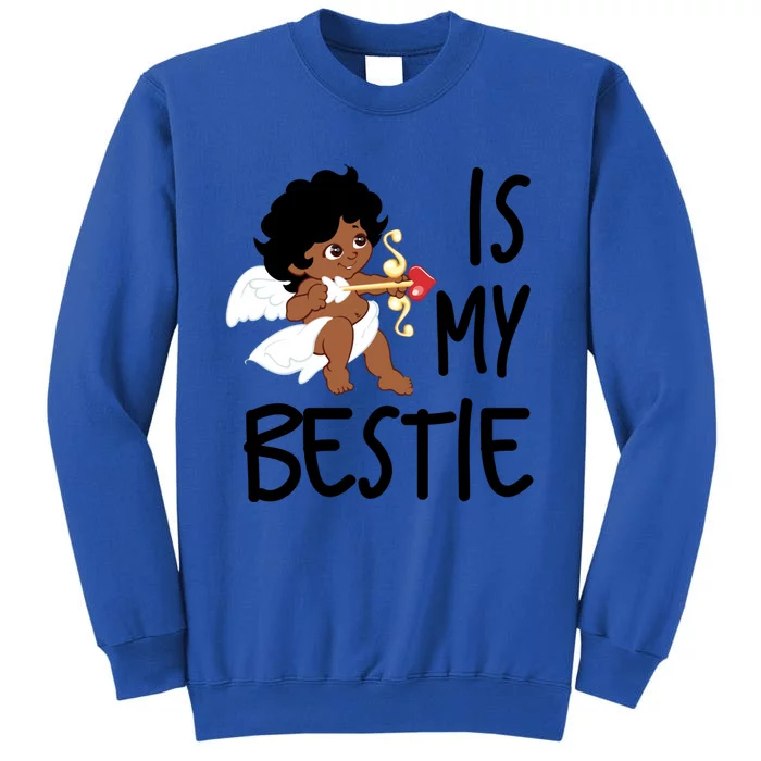 Cupid Is My Bestie Valentine Top Fun Cute Brown Skin Cupid Gift Tall Sweatshirt