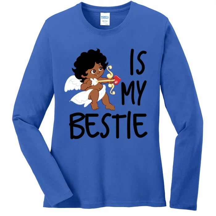 Cupid Is My Bestie Valentine Top Fun Cute Brown Skin Cupid Gift Ladies Long Sleeve Shirt