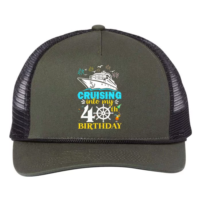 Cruising Into My 40th Birthday 40 Year Old Cruise Birthday Retro Rope Trucker Hat Cap