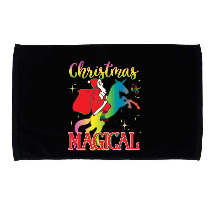 Christmas Is Magical Santa Riding Unicorn Holiday Graphic Cute Gift Microfiber Hand Towel