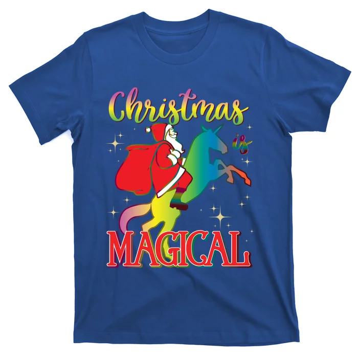 Christmas Is Magical Santa Riding Unicorn Holiday Graphic Cute Gift T-Shirt