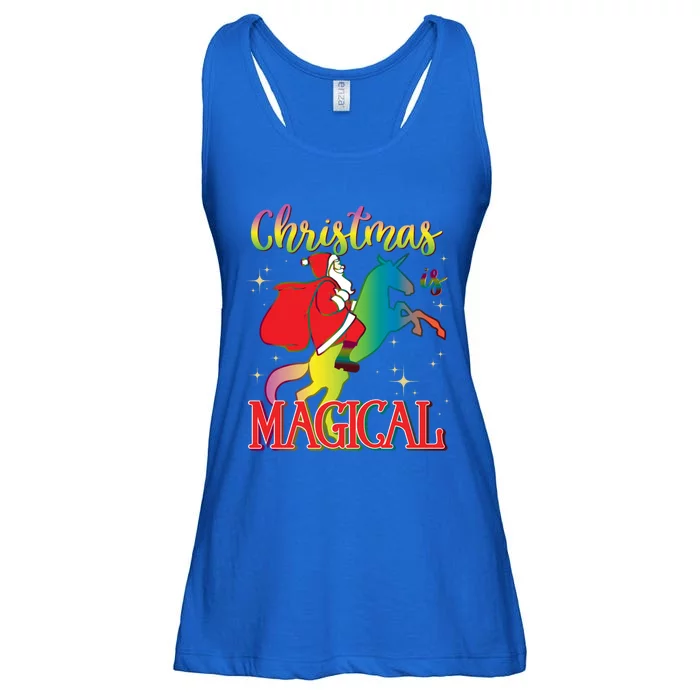 Christmas Is Magical Santa Riding Unicorn Holiday Graphic Cute Gift Ladies Essential Flowy Tank