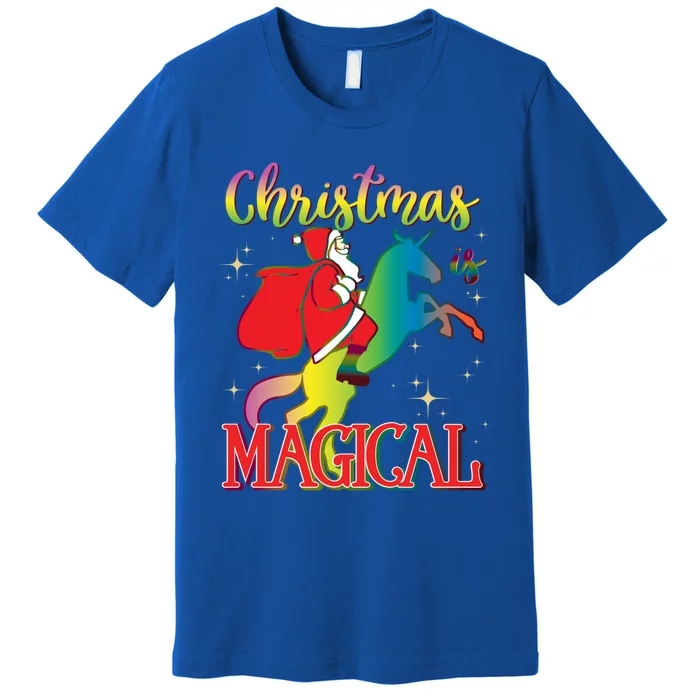 Christmas Is Magical Santa Riding Unicorn Holiday Graphic Cute Gift Premium T-Shirt