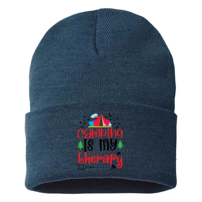 Camping Is My Therapy Funny Camping Sustainable Knit Beanie