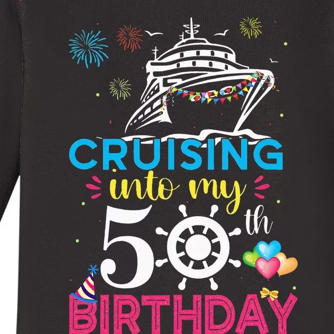 Cruising Into My 50th Birthday Cruise Party Baby Long Sleeve Bodysuit